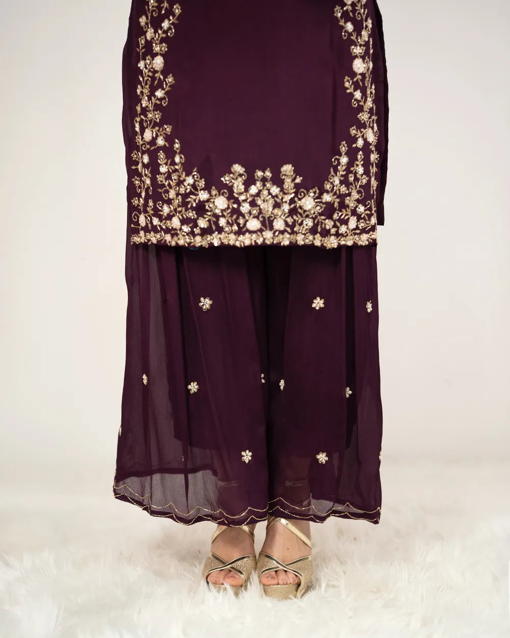 Handworked sharara suit- purple