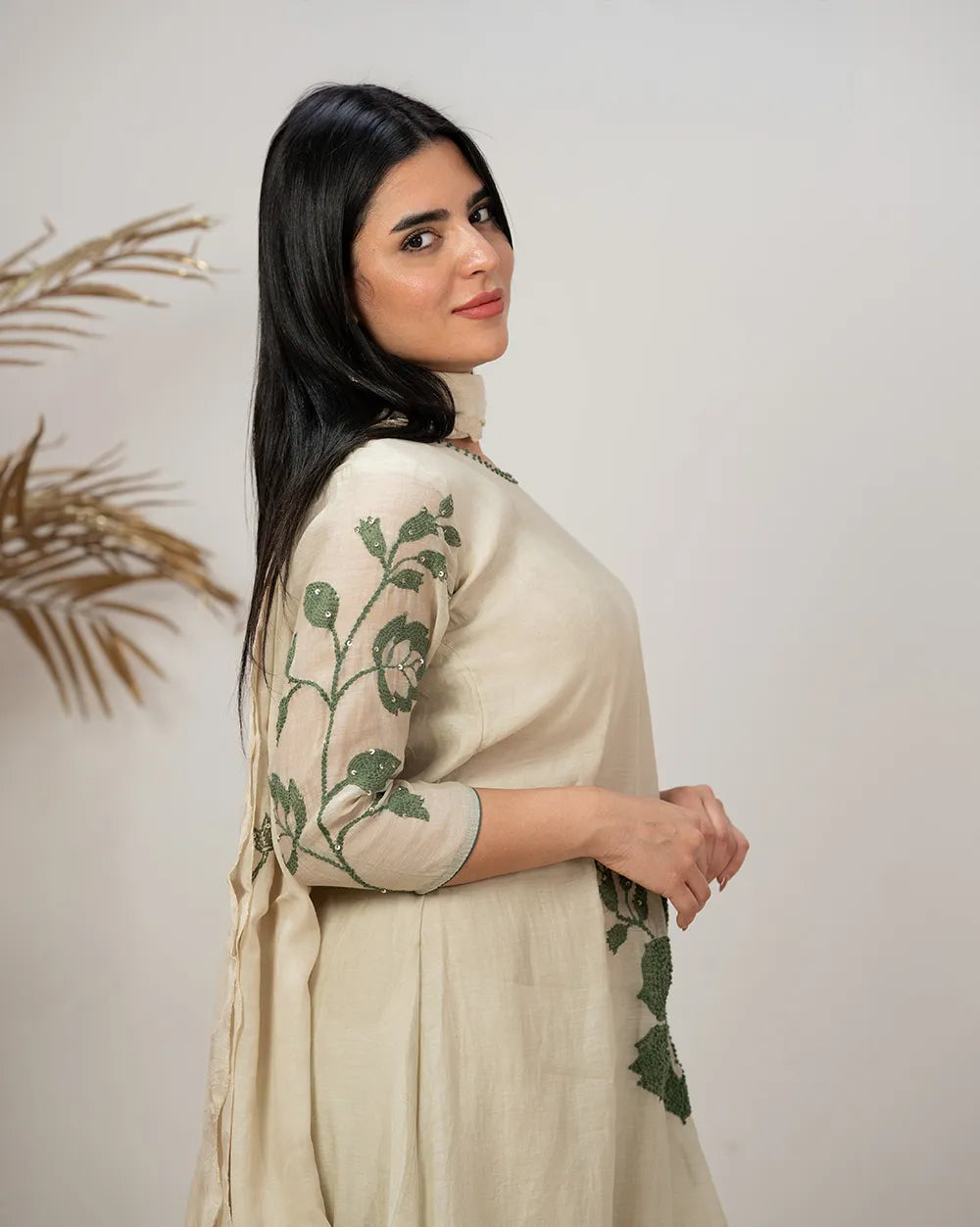 Handworked mul chanderi A-line suit-grey