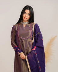 Tissue silk A-line Suit- purple