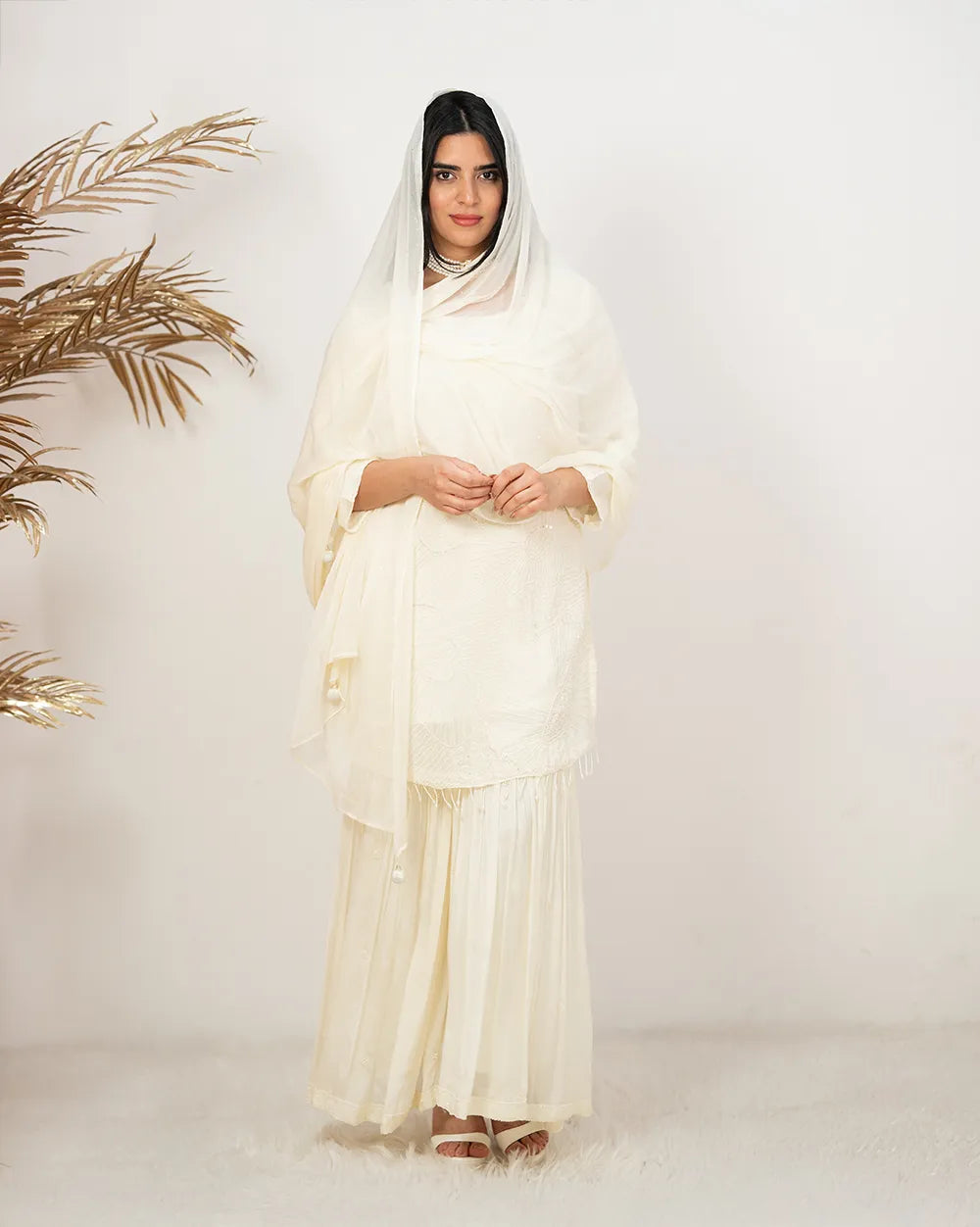 Heavy handworked sharara suit- cream shade