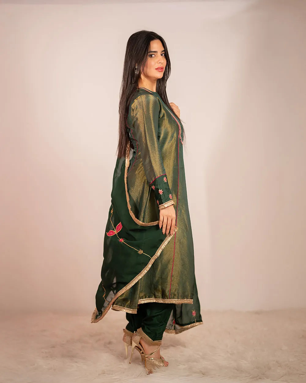 Tissue silk A-line Suit- green