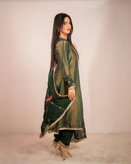 Tissue silk A-line Suit- green