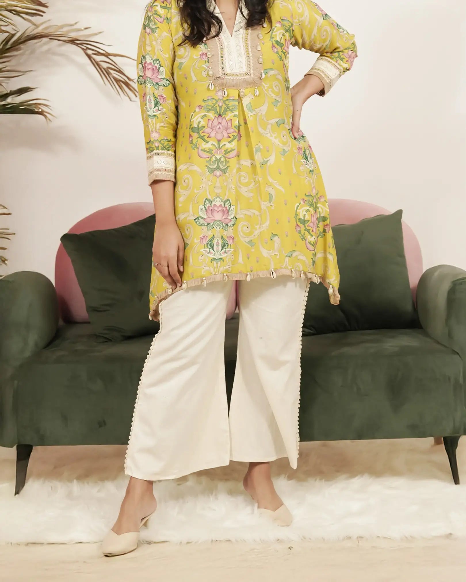 Printed 2Pc Short Co-ord Set with Tassels