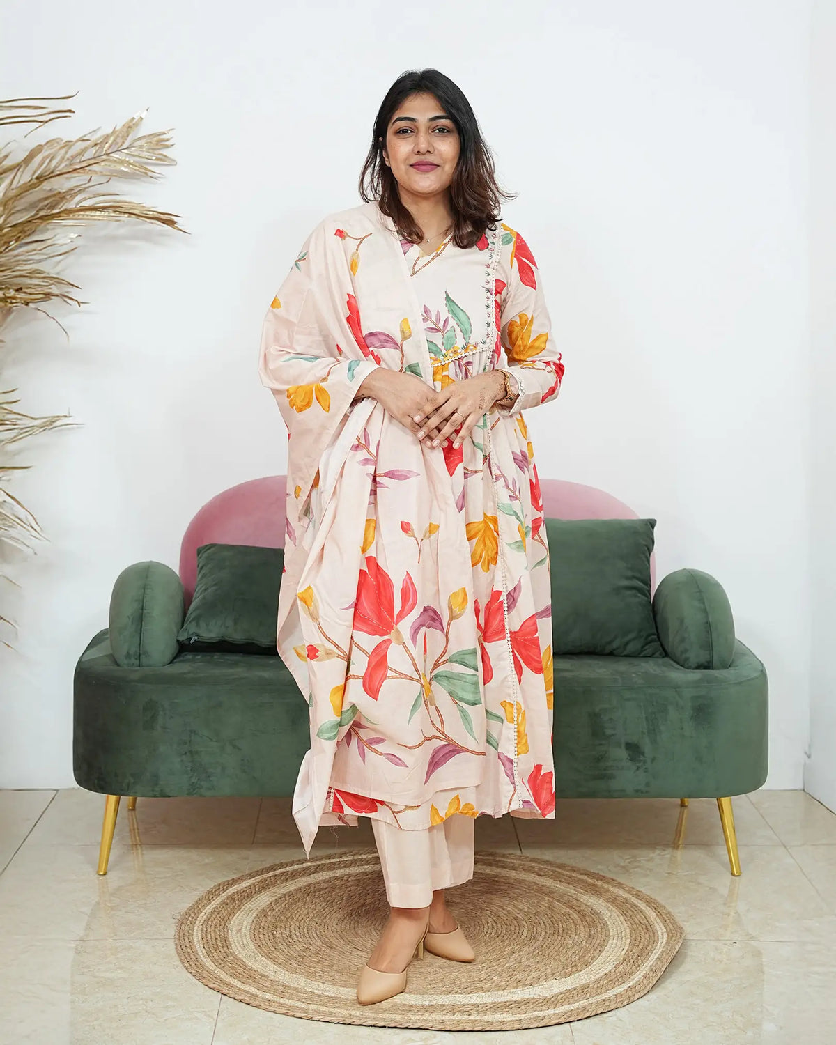 Printed 3Pc Anarkali Suit with Pleats