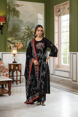 Digital print cotton salwar suit- Black