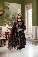 Digital print cotton salwar suit- Black