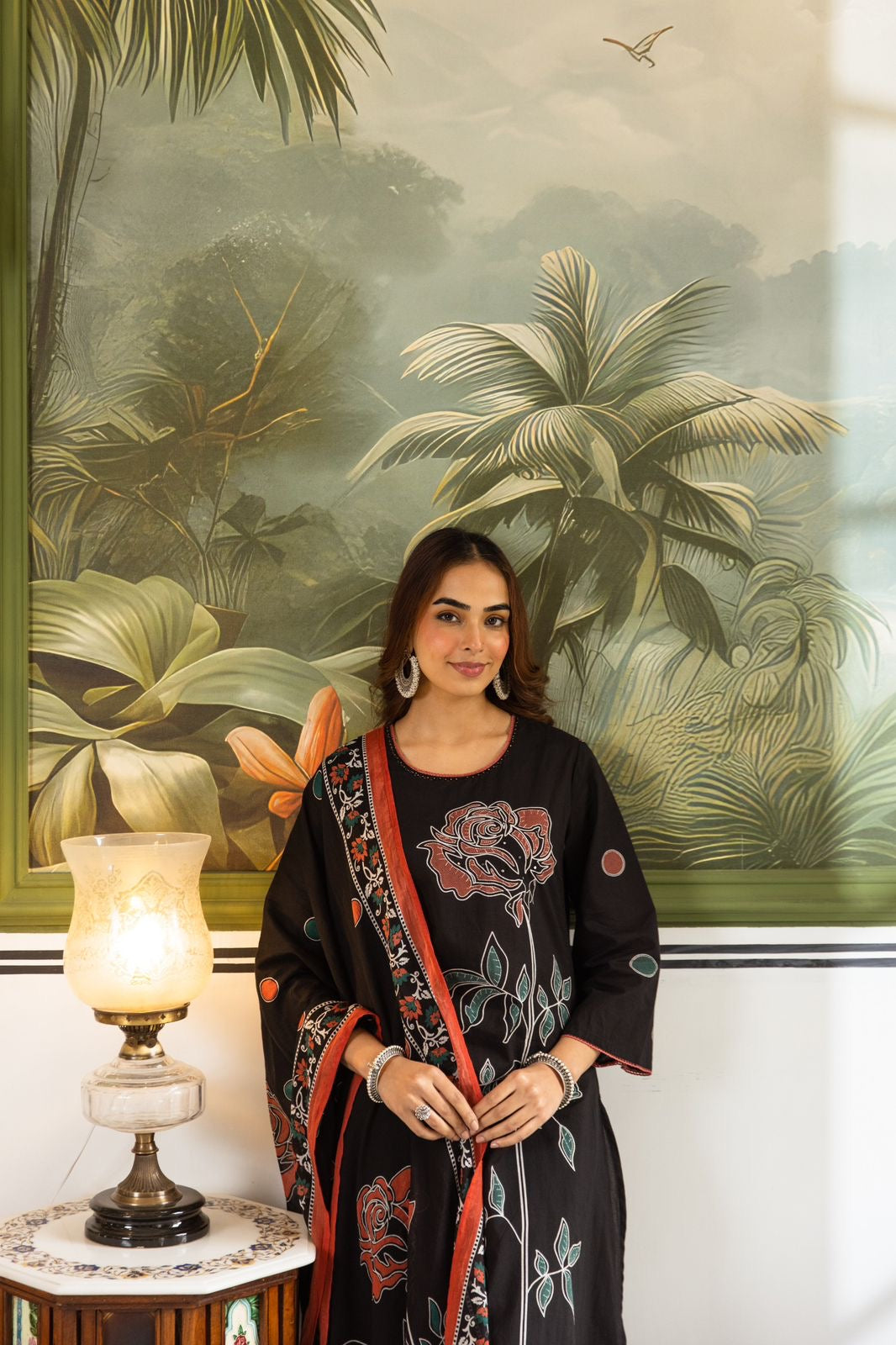 Digital print cotton salwar suit- Black