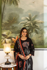 Digital print cotton salwar suit- Black