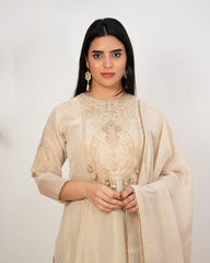 Tissue silk panelled salwar suit with embroidery- beige