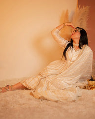Sharara suit with peplum top- white