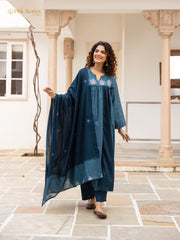 Double-Shaded Panelled Cut Anarkali – Teal Blue