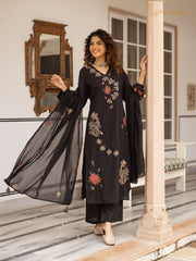 Embroidered 3Pc cotton salwar suit- black