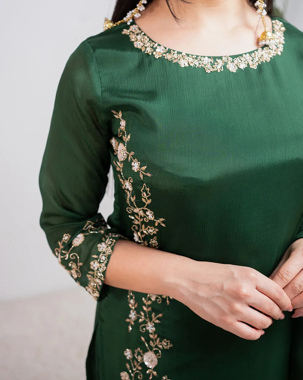 Handworked sharara suit- green