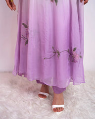Ombre shaded panelcut anarkali- white and lilac