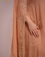 Handworked A-line organza suit- peach shade