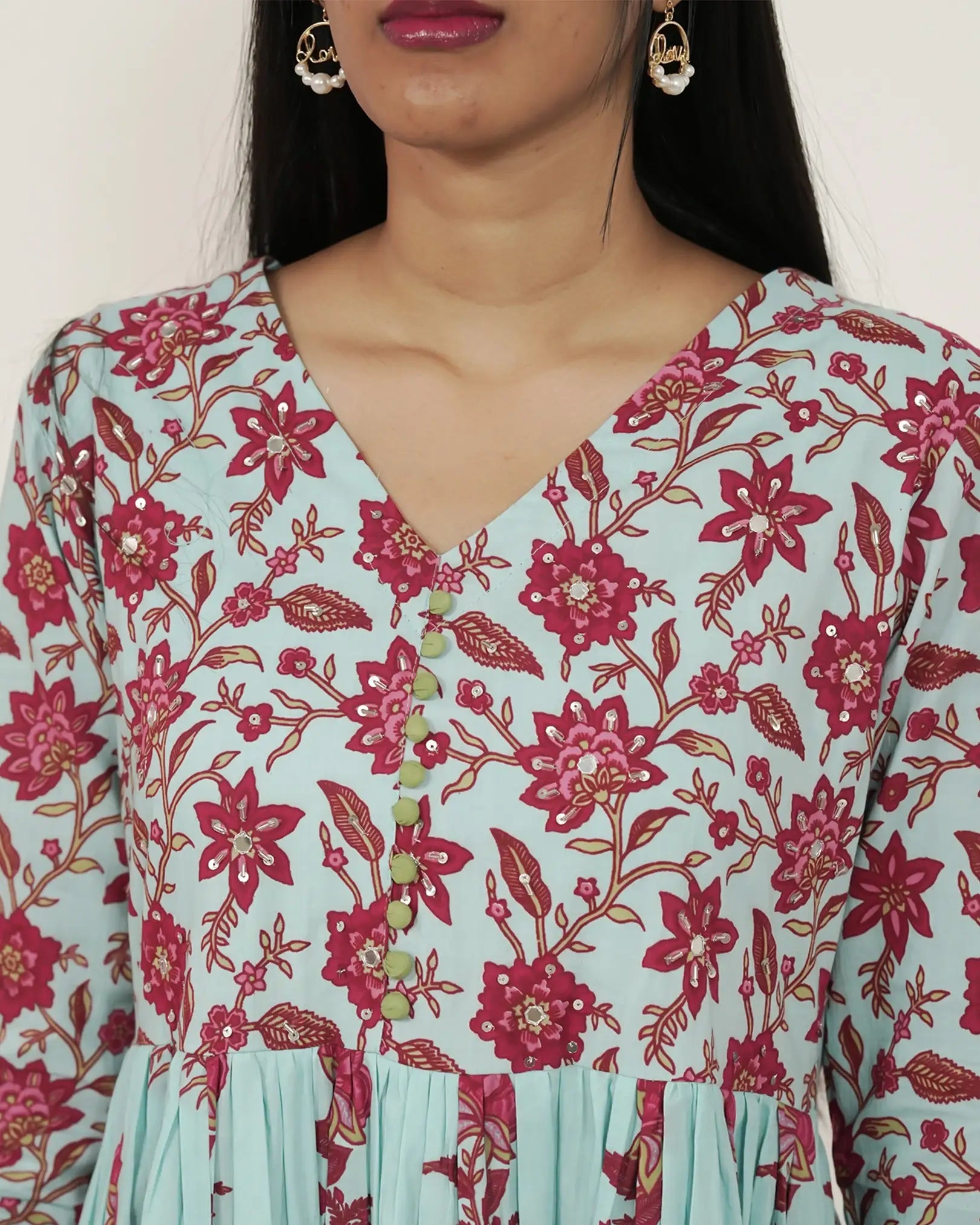 Printed 3Pc Anarkali Suit with Gathers