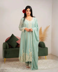 Heavy handworked anarkali- light cyan