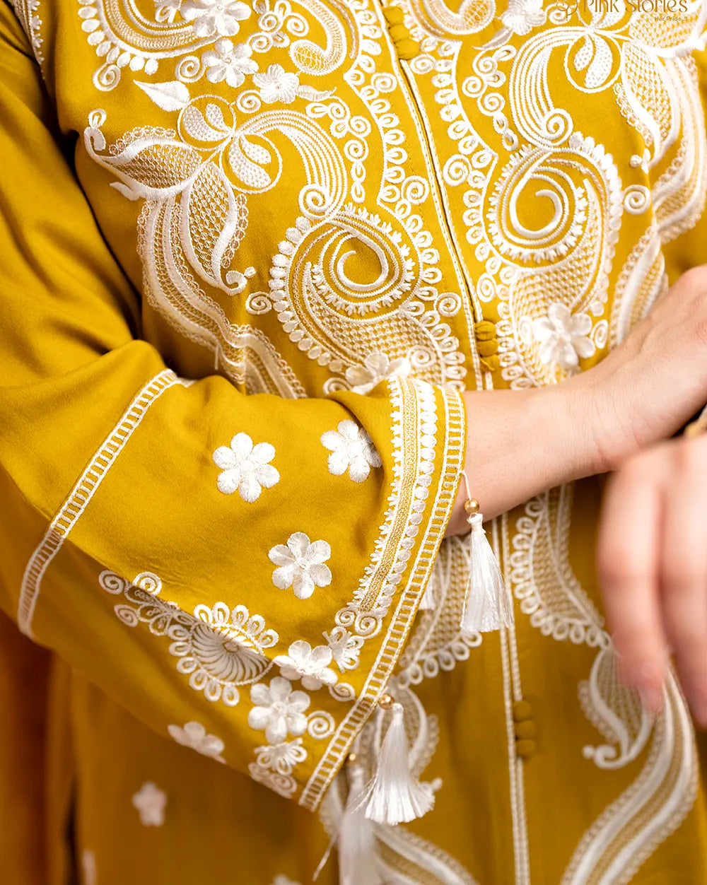 Embroidered cotton rayon 3pc suit- mustard yellow
