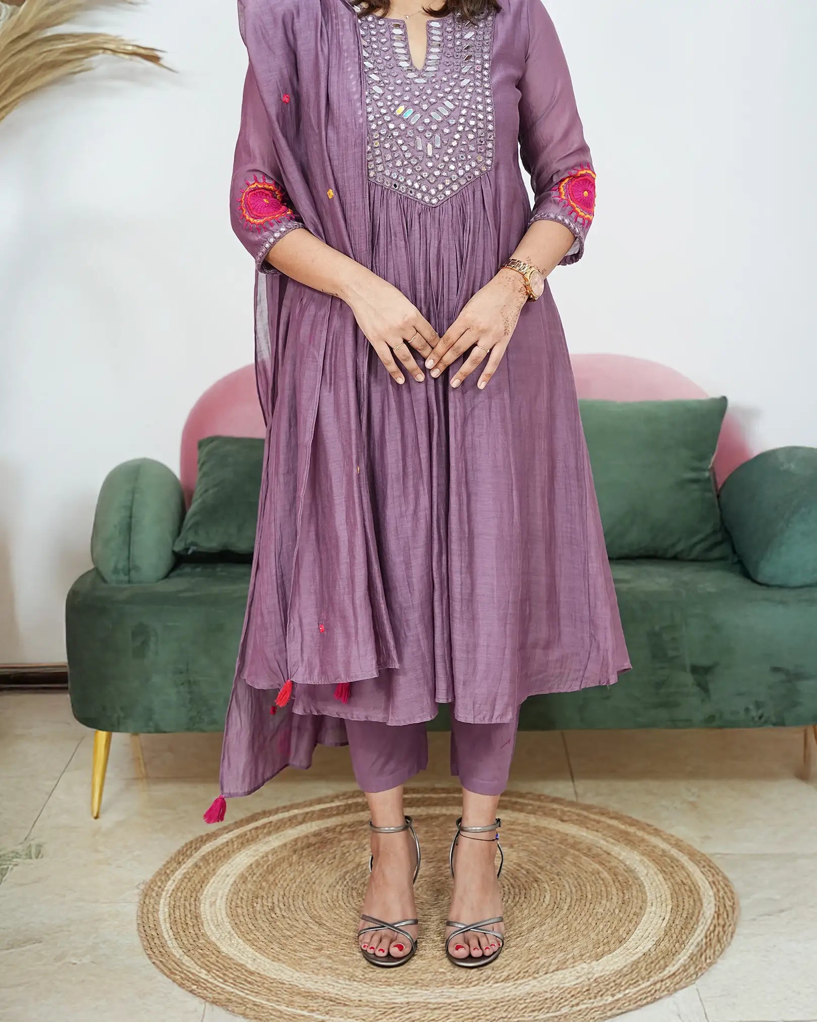 3Pc Mirror Worked Anarkali