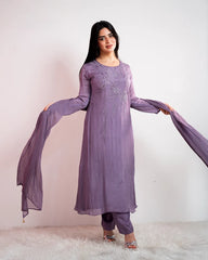 Handworked A-line salwar suit - lavender shade