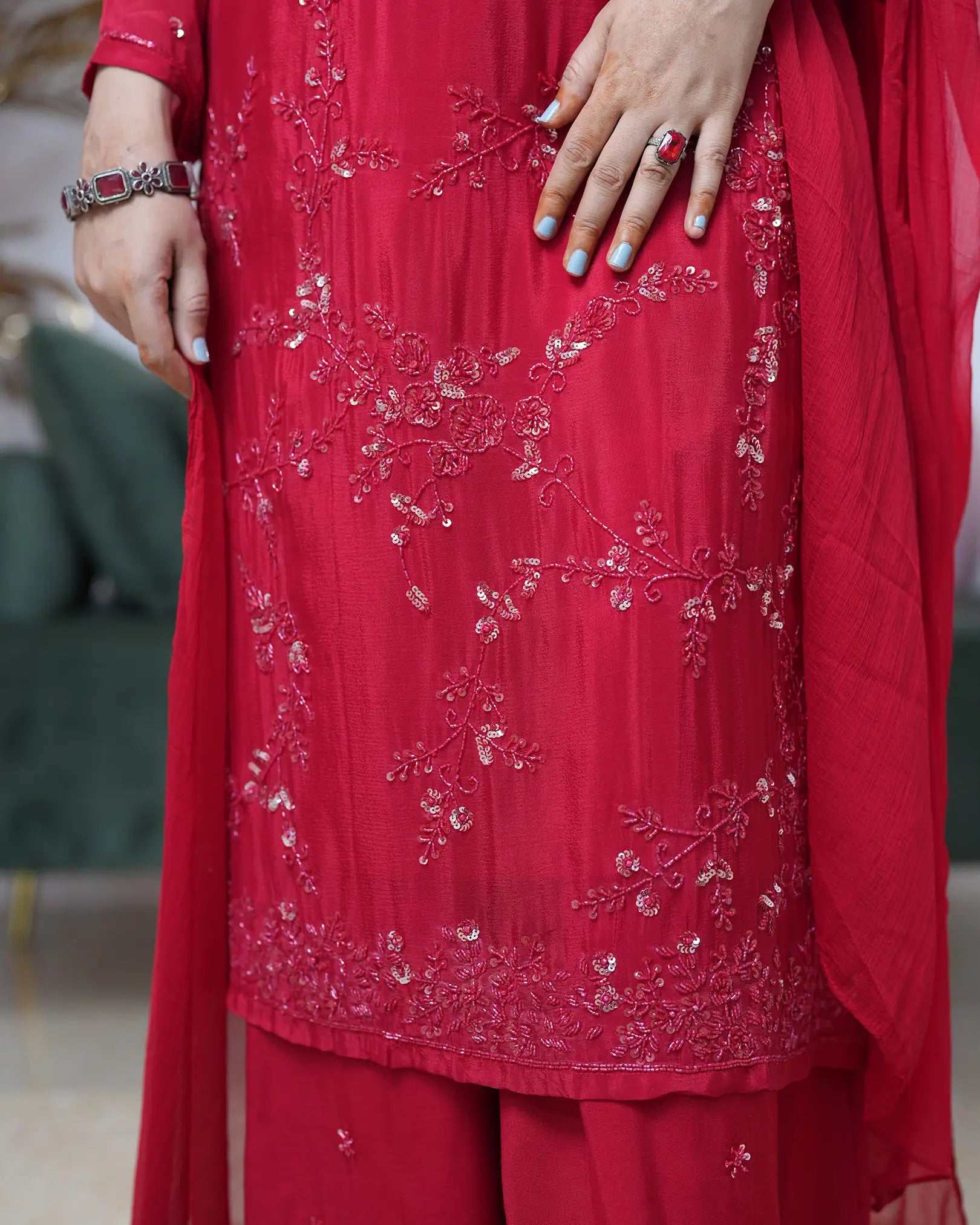 Premium chinon handworked salwar suit