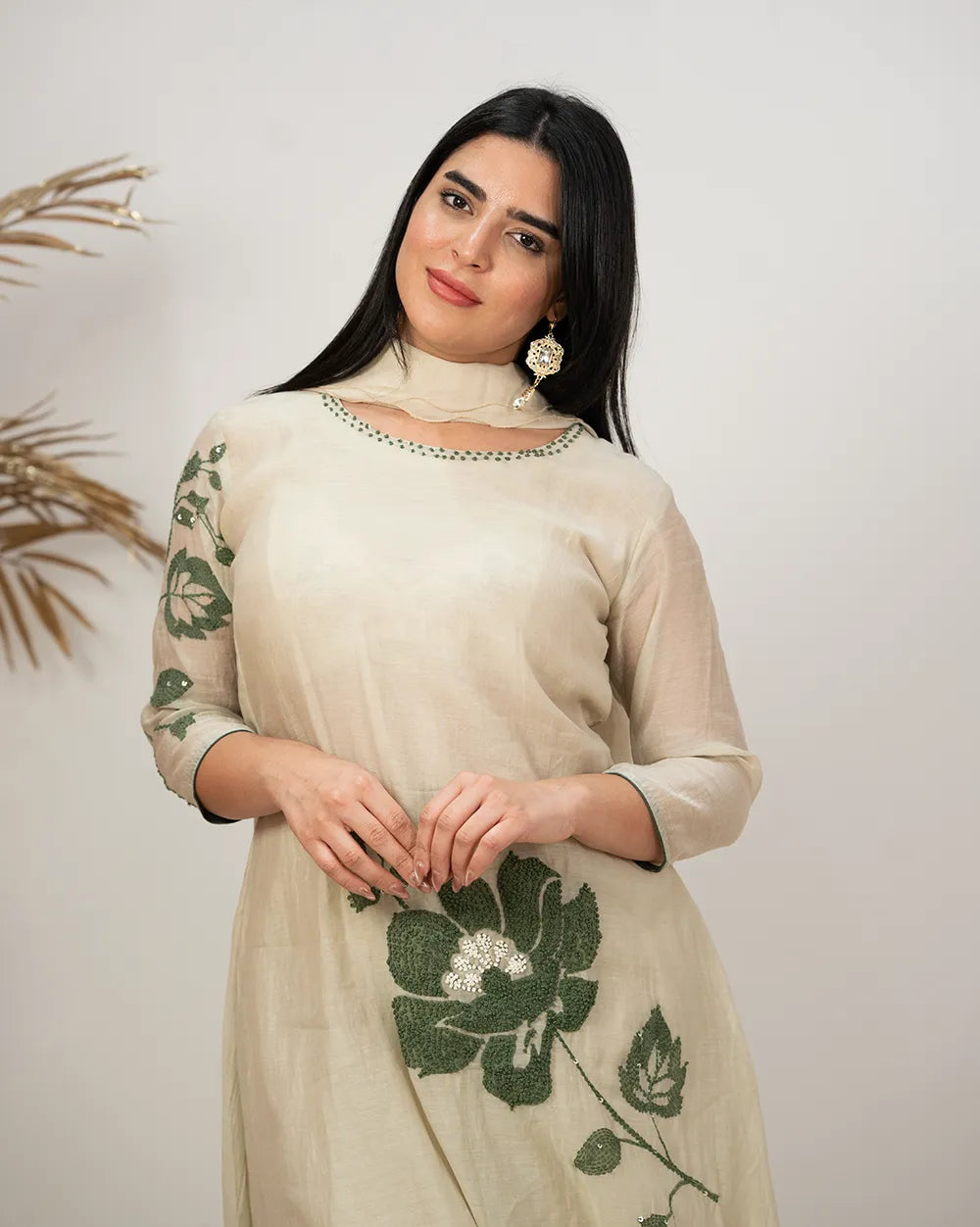 Handworked mul chanderi A-line suit-grey