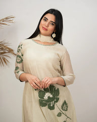 Handworked mul chanderi A-line suit-grey