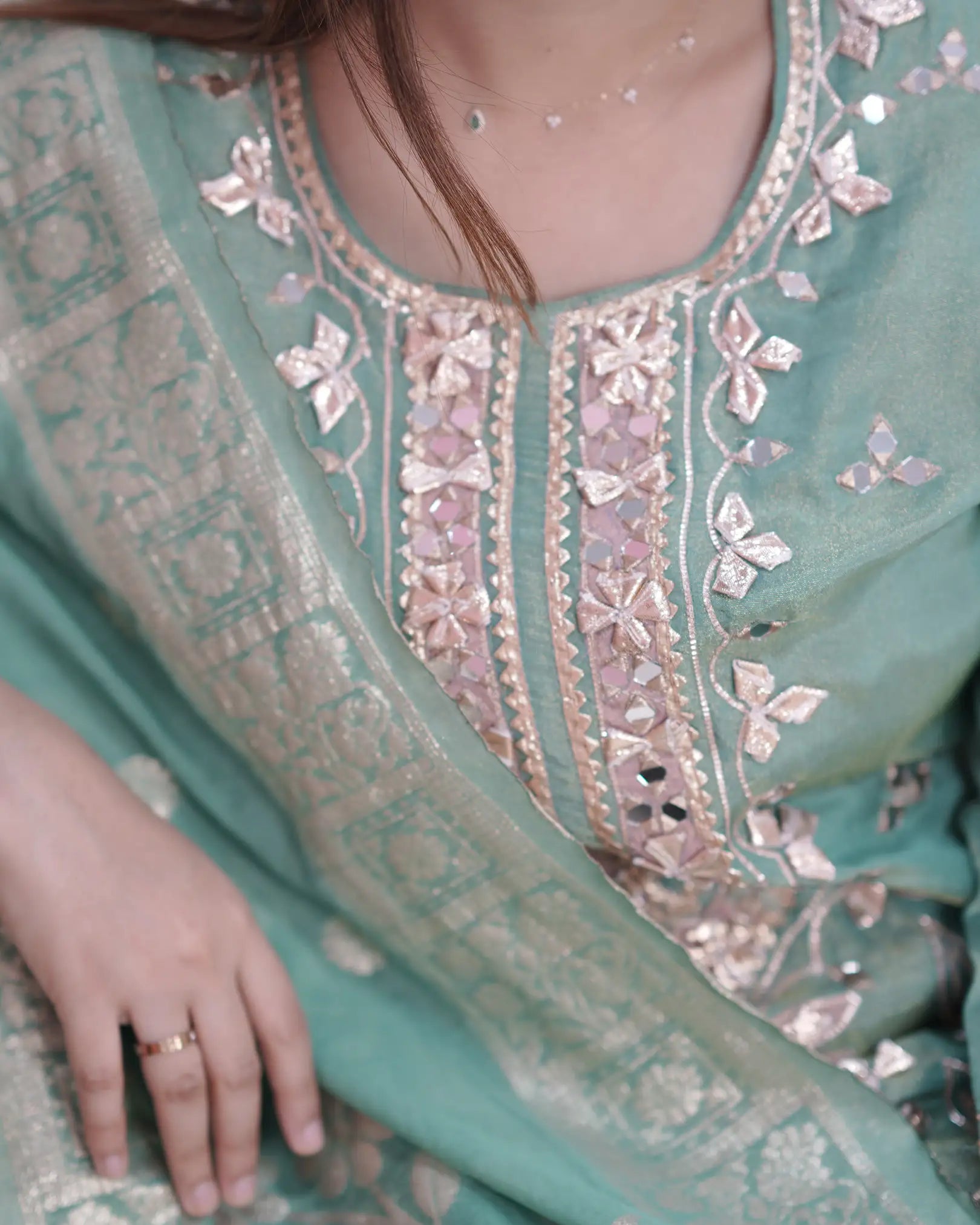 Shimmer tissue gotta patti designer suit