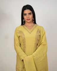 Handworked double slitted suit with mirror- yellow shade