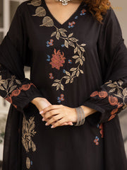 Embroidered 3Pc cotton salwar suit- black