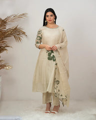 Handworked mul chanderi A-line suit-grey
