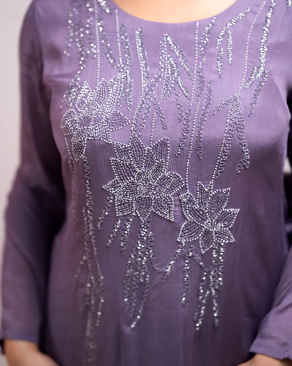 Handworked A-line salwar suit - lavender shade
