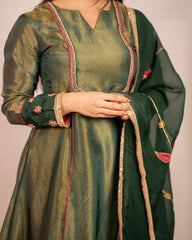 Tissue silk A-line Suit- green