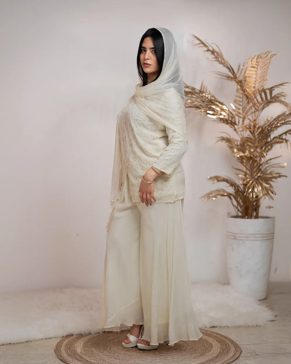 Handworked sharara suit- off white