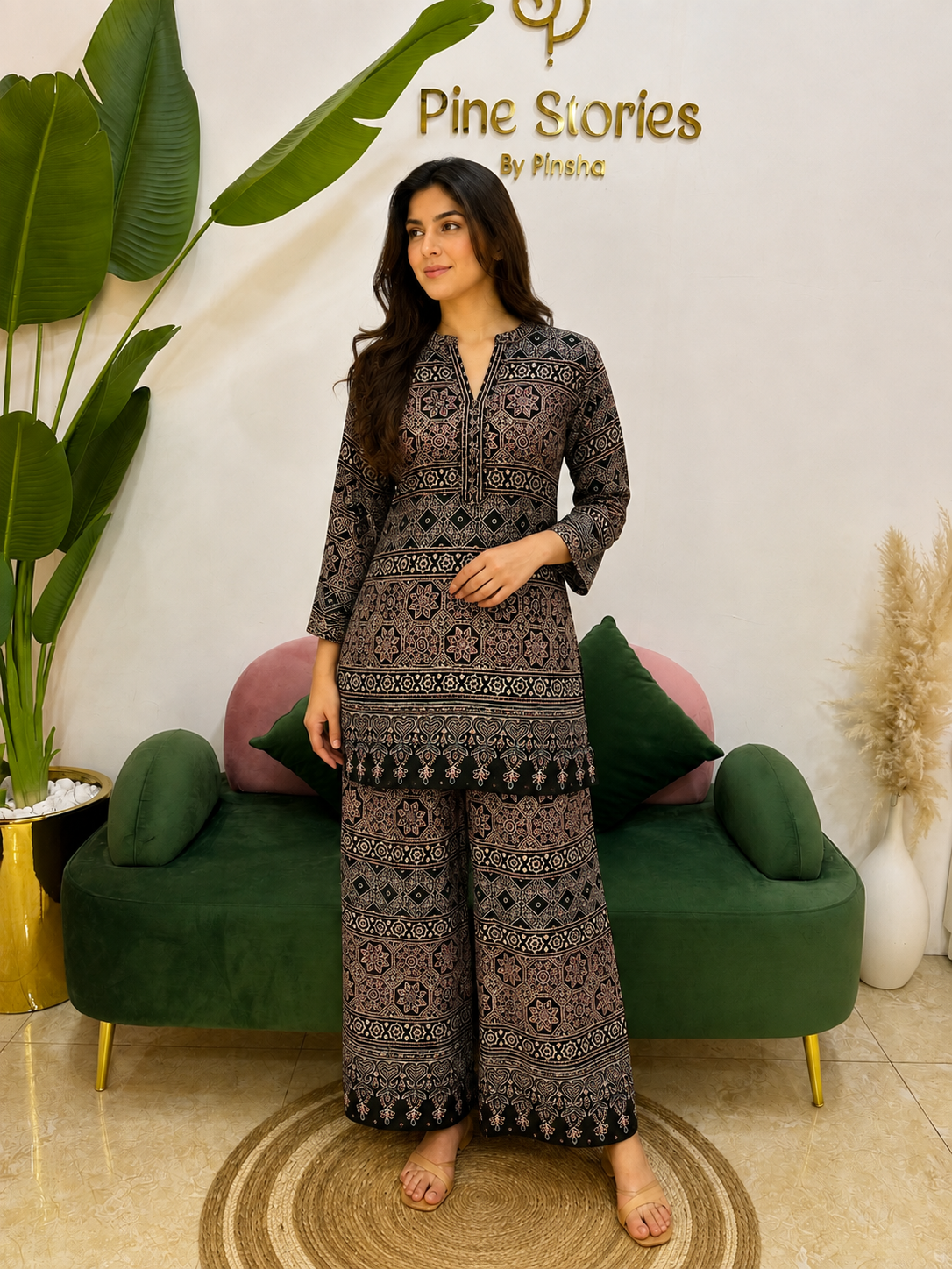 Black Ajrakh Print 2PC Modal Muslin Co-Ord Set