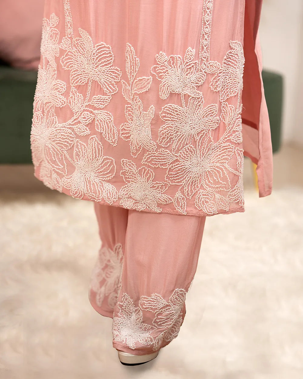 Heavy handworked long salwar suit- baby pink