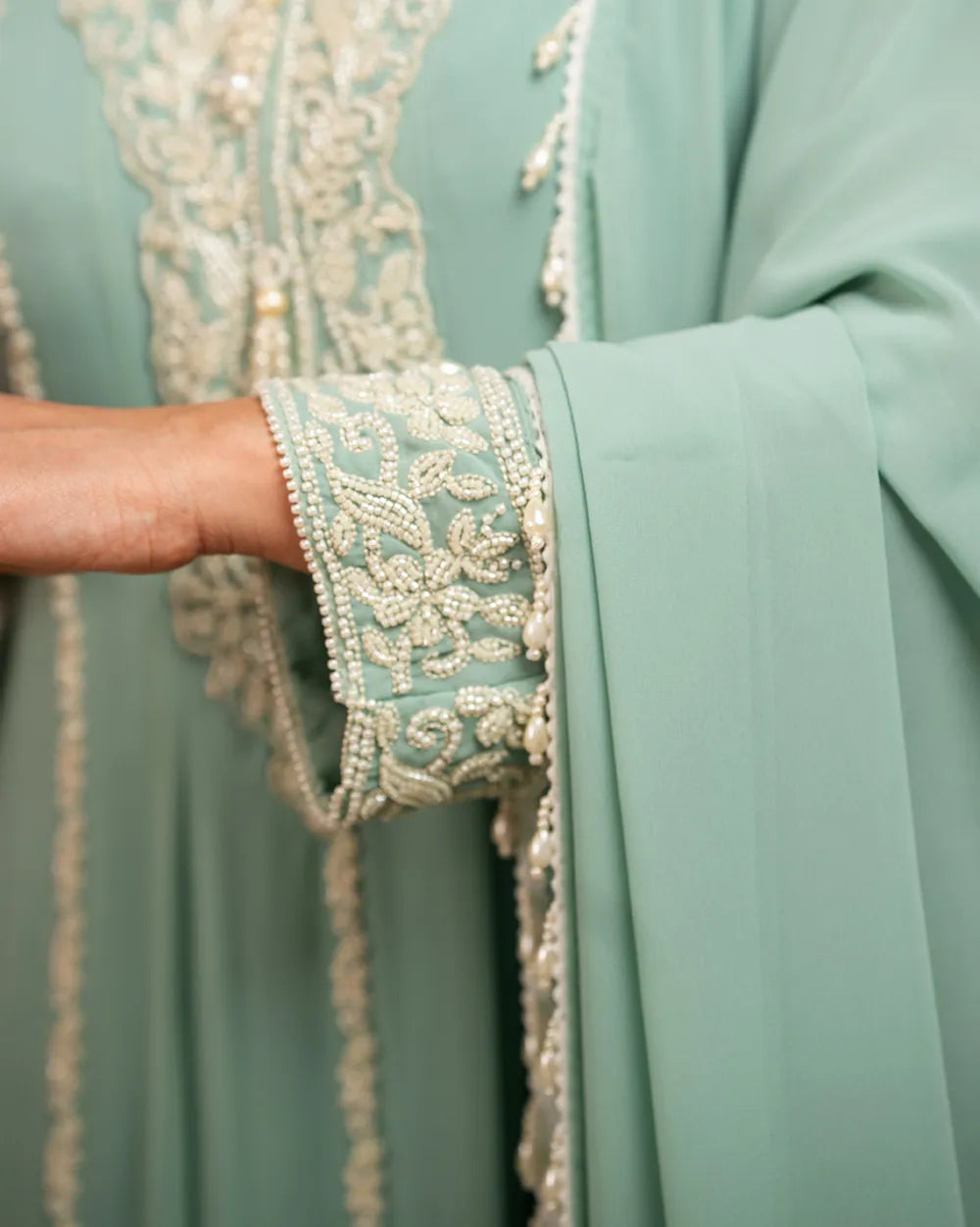 Heavy handworked anarkali- light cyan