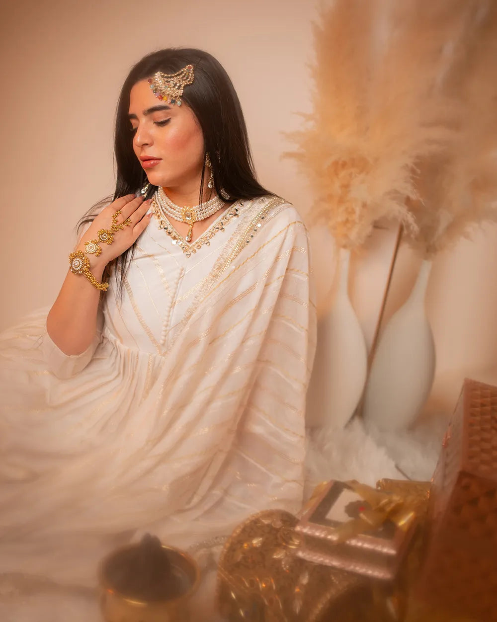 Sharara suit with peplum top- white