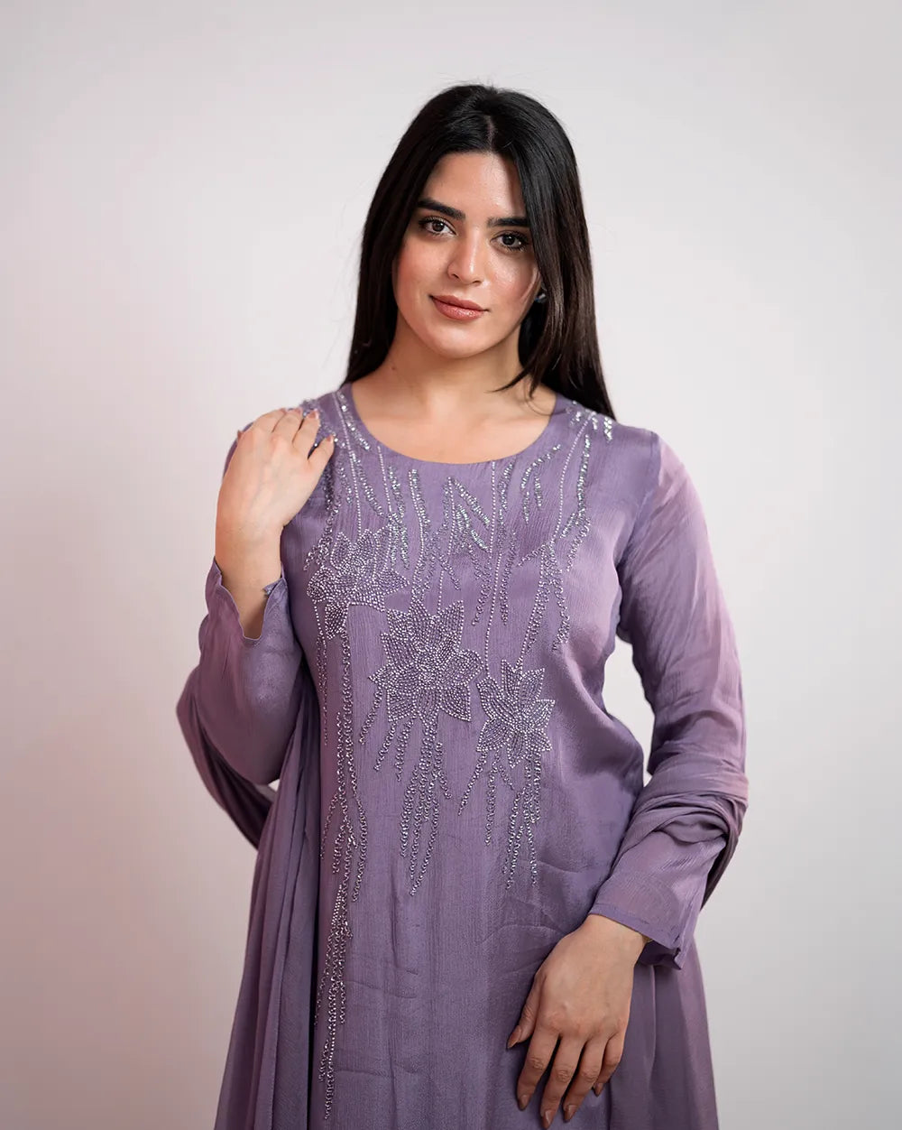 Handworked A-line salwar suit - lavender shade