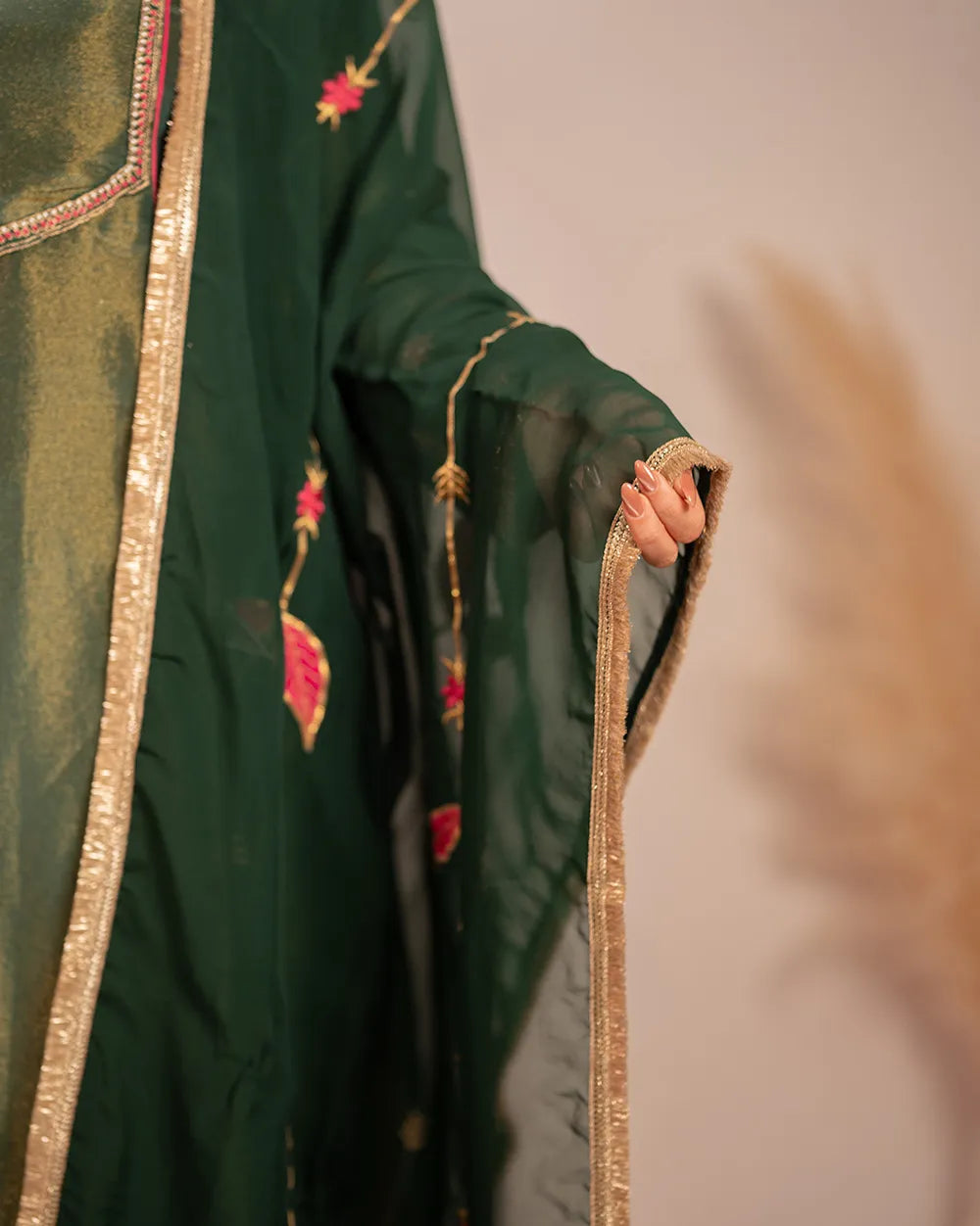 Tissue silk A-line Suit- green