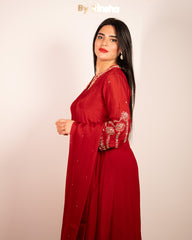 Hand Worked Panel Cut Anarkali - Red