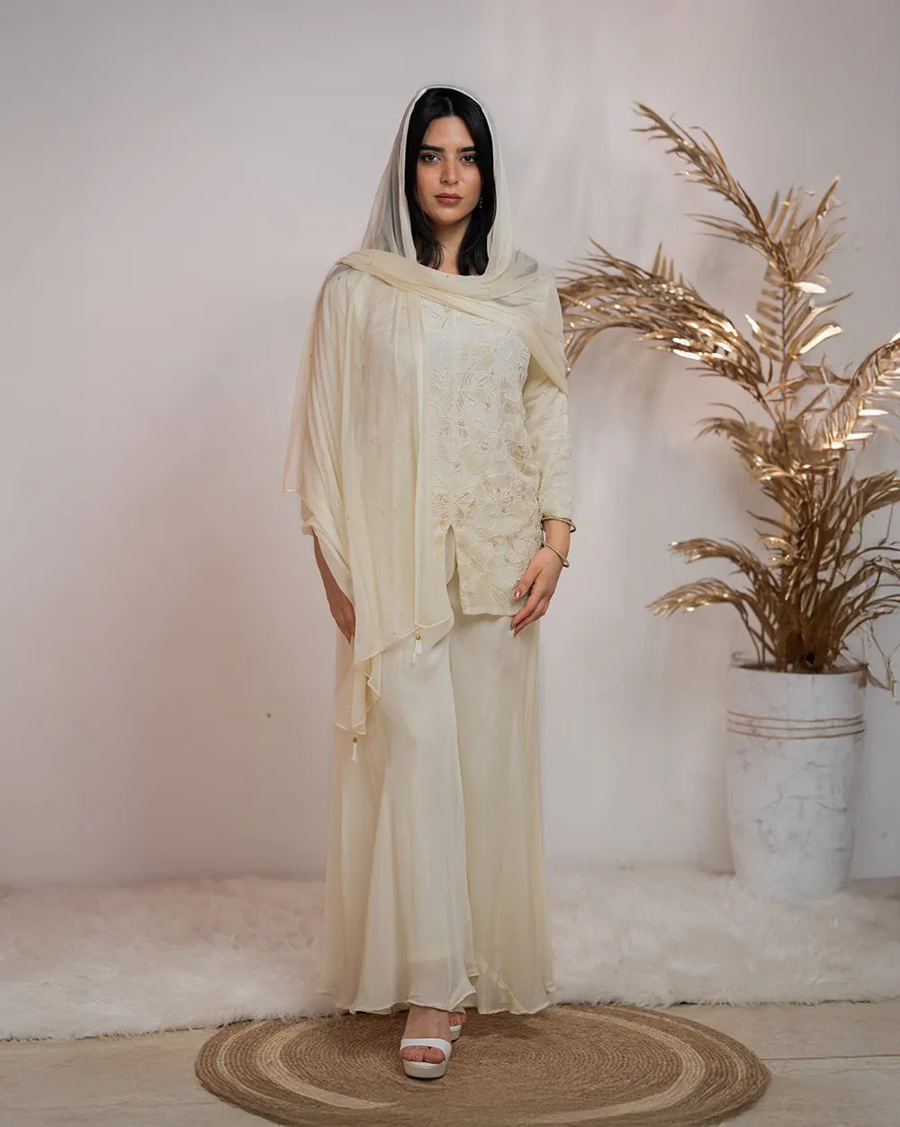Handworked sharara suit- off white