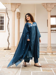 Double-Shaded Panelled Cut Anarkali – Teal Blue