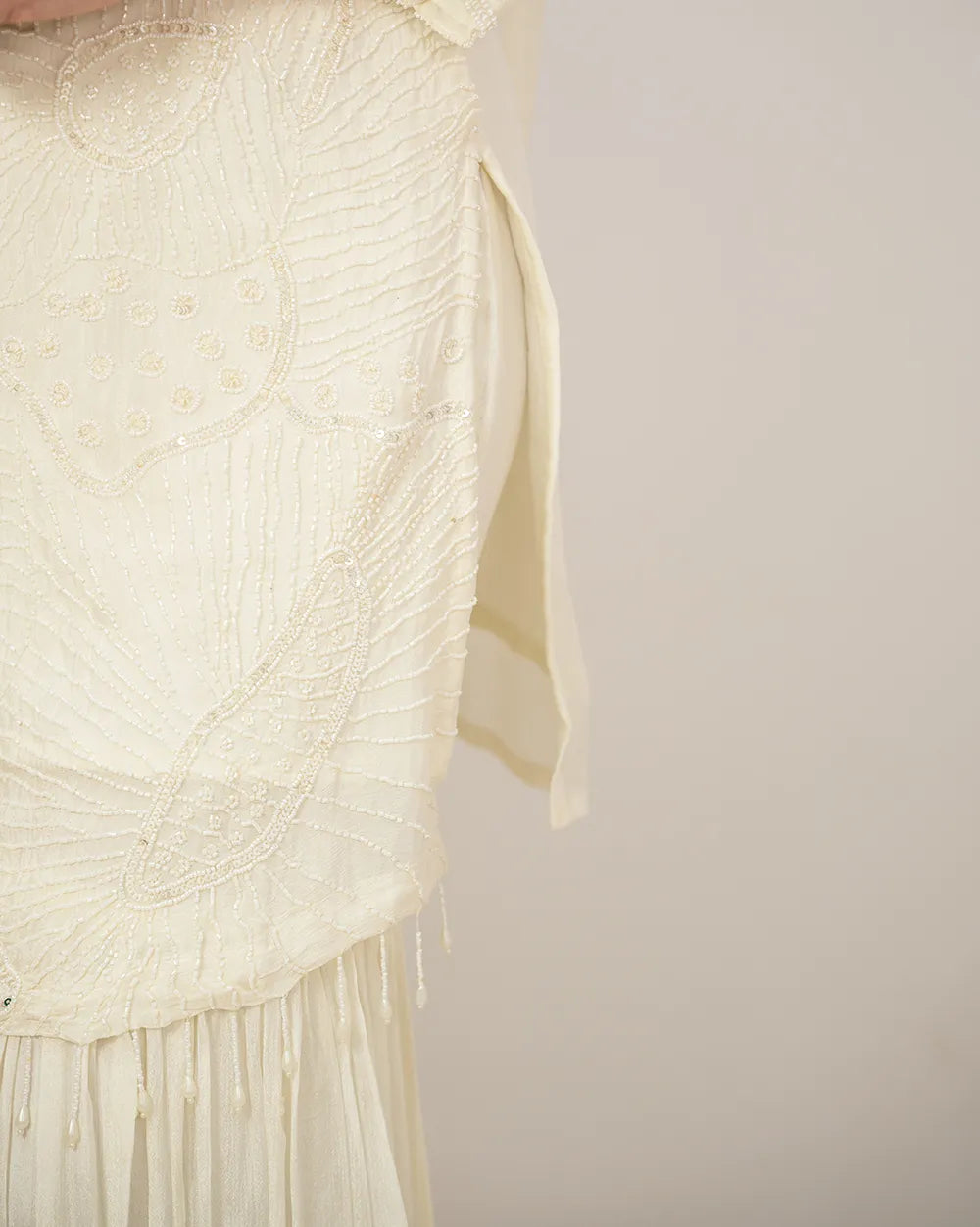 Heavy handworked sharara suit- cream shade