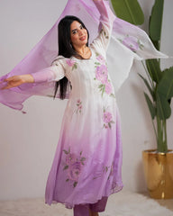 Ombre shaded panelcut anarkali- white and lilac