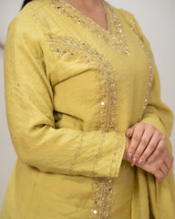 Handworked double slitted suit with mirror- yellow shade