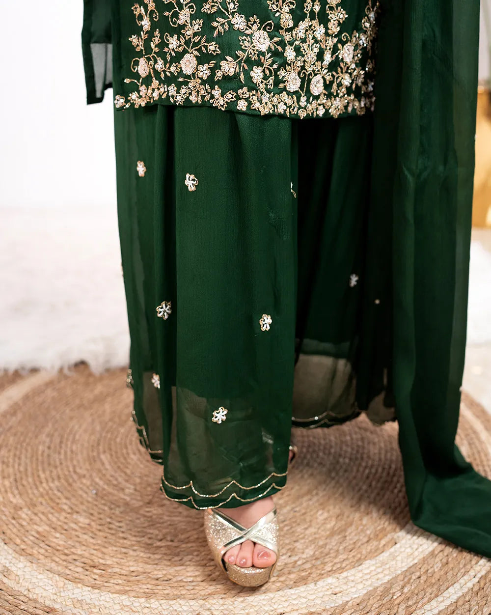 Handworked sharara suit- green