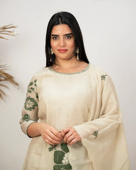 Handworked mul chanderi A-line suit-grey