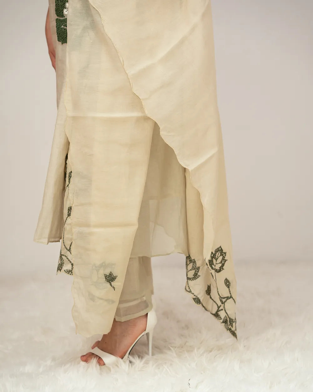 Handworked mul chanderi A-line suit-grey