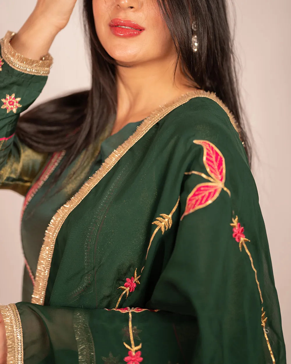 Tissue silk A-line Suit- green